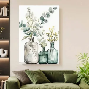 Elegant Eucalyptus & Floral Mason Jar Canvas Art