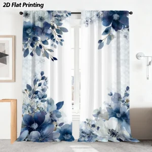 Blue Floral Botanical Watercolor Curtains