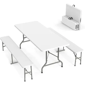 3-Piece Picnic Table Set with 2 Benches